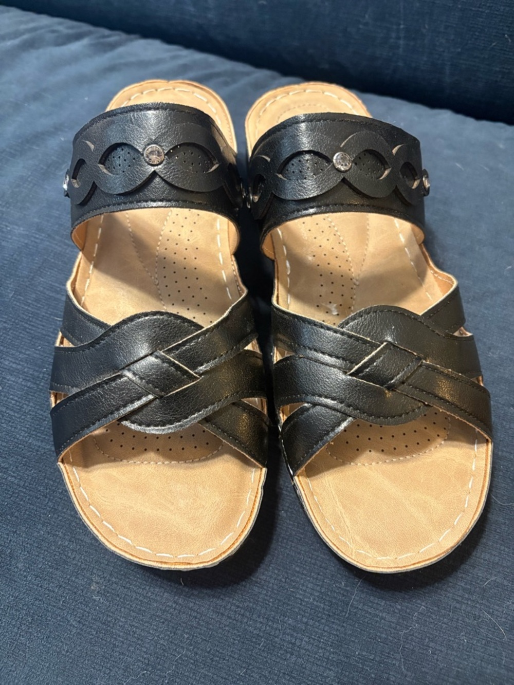 Black Leather Braided Slide Sandals